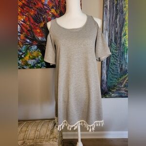 Twenty Second Gray Mini Dress with Tassel Hem
